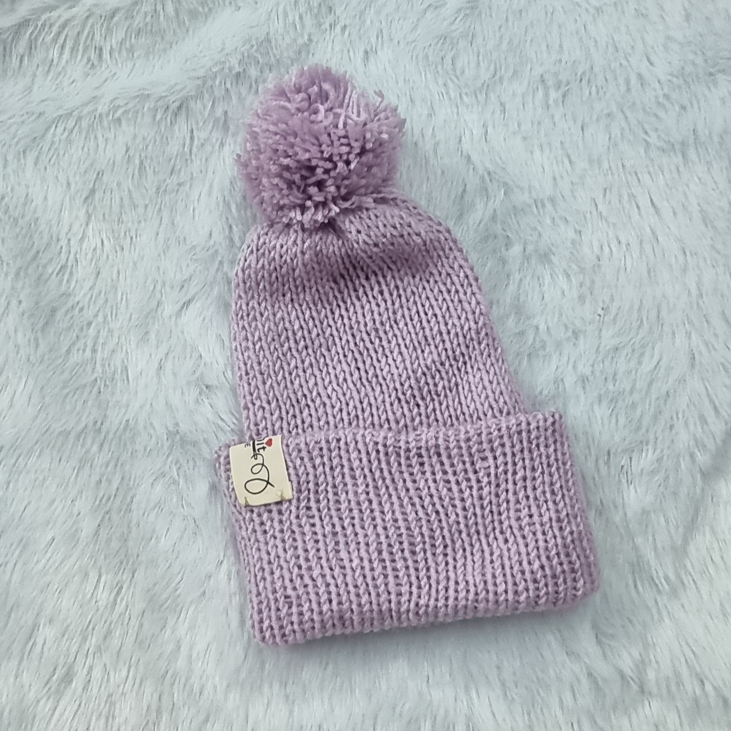 Lilac Knitted Pom-Pom Beanie