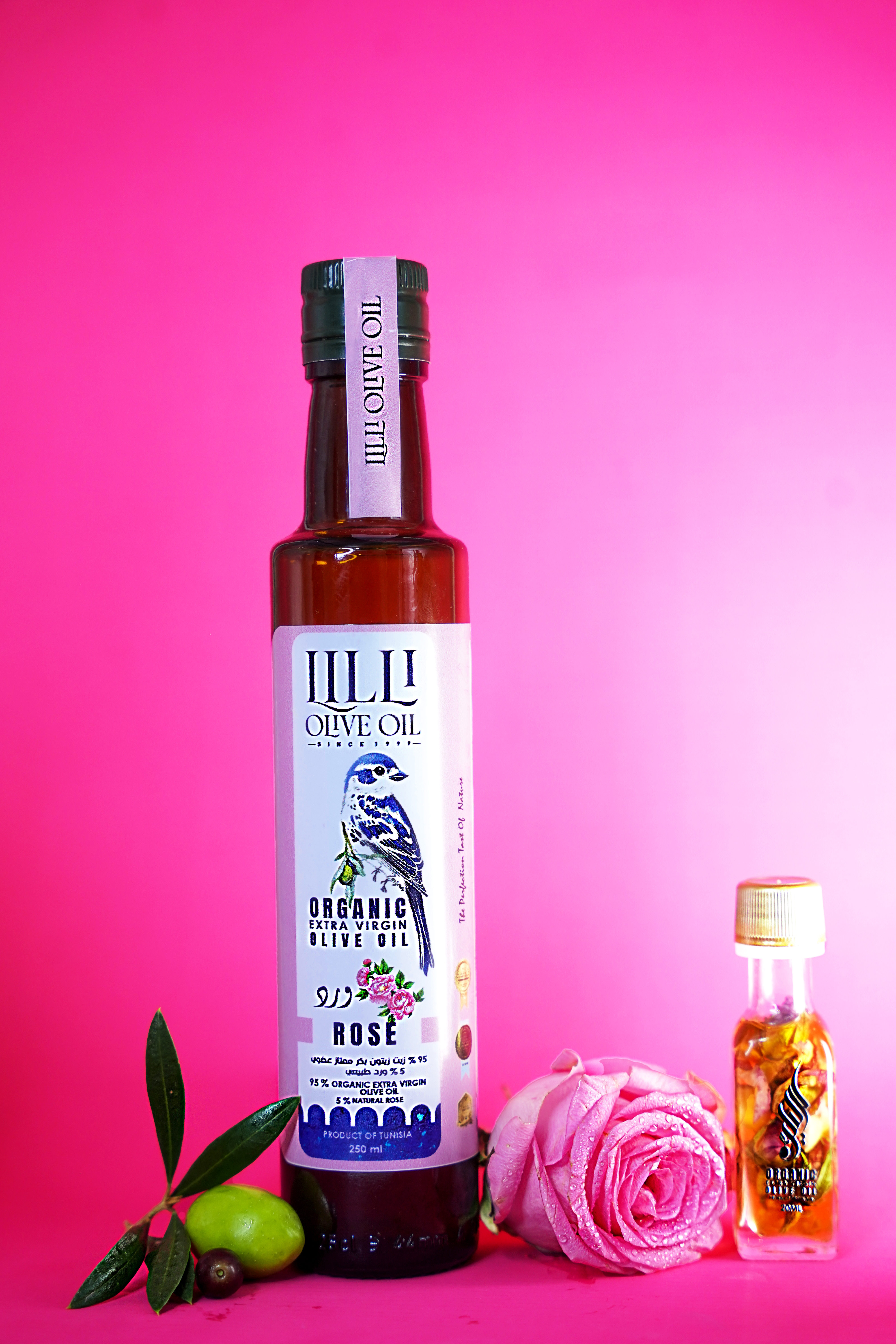 Huile d'olive biologique à la rose