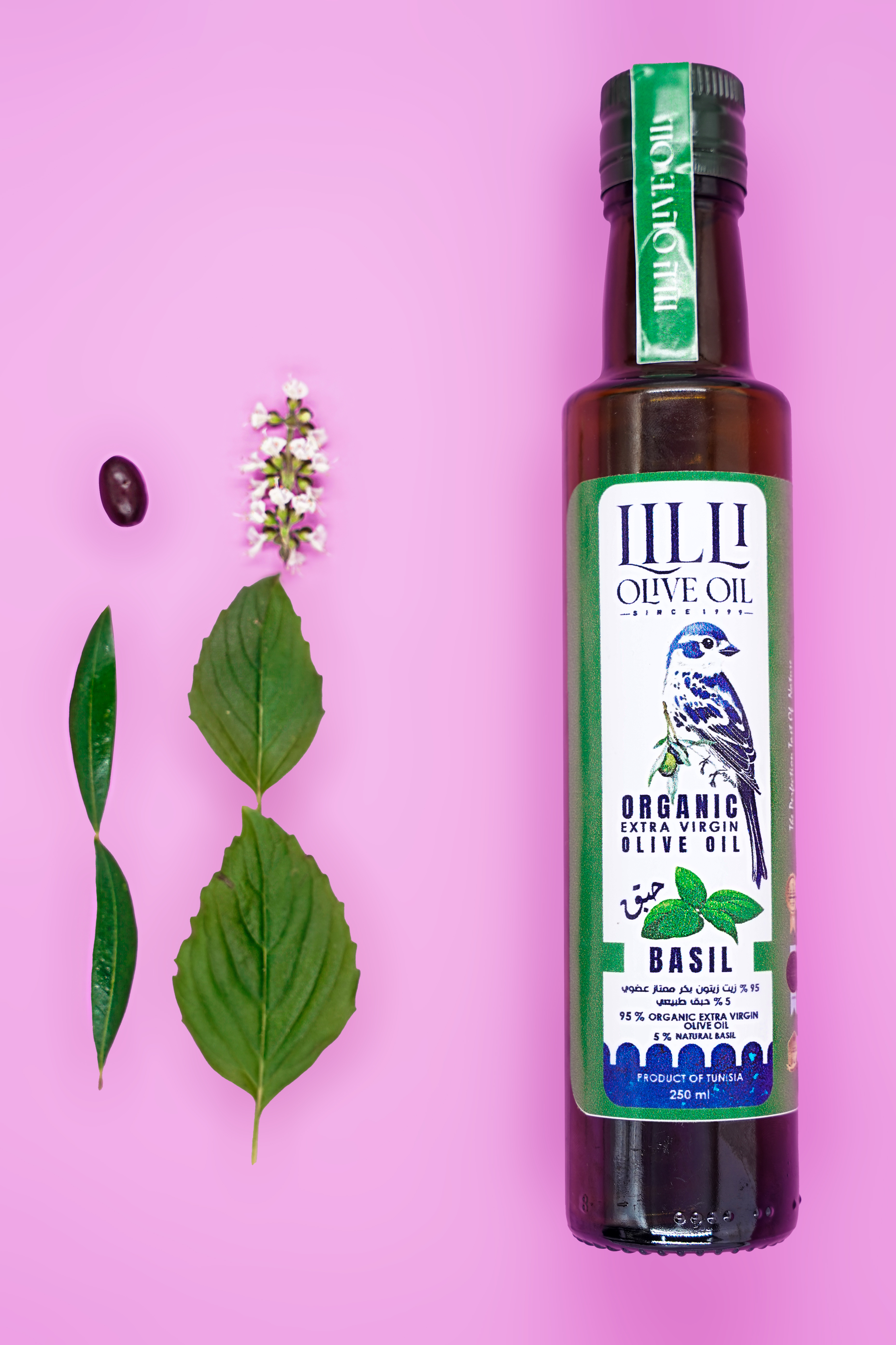 Huile d'olive Bio au Basilic