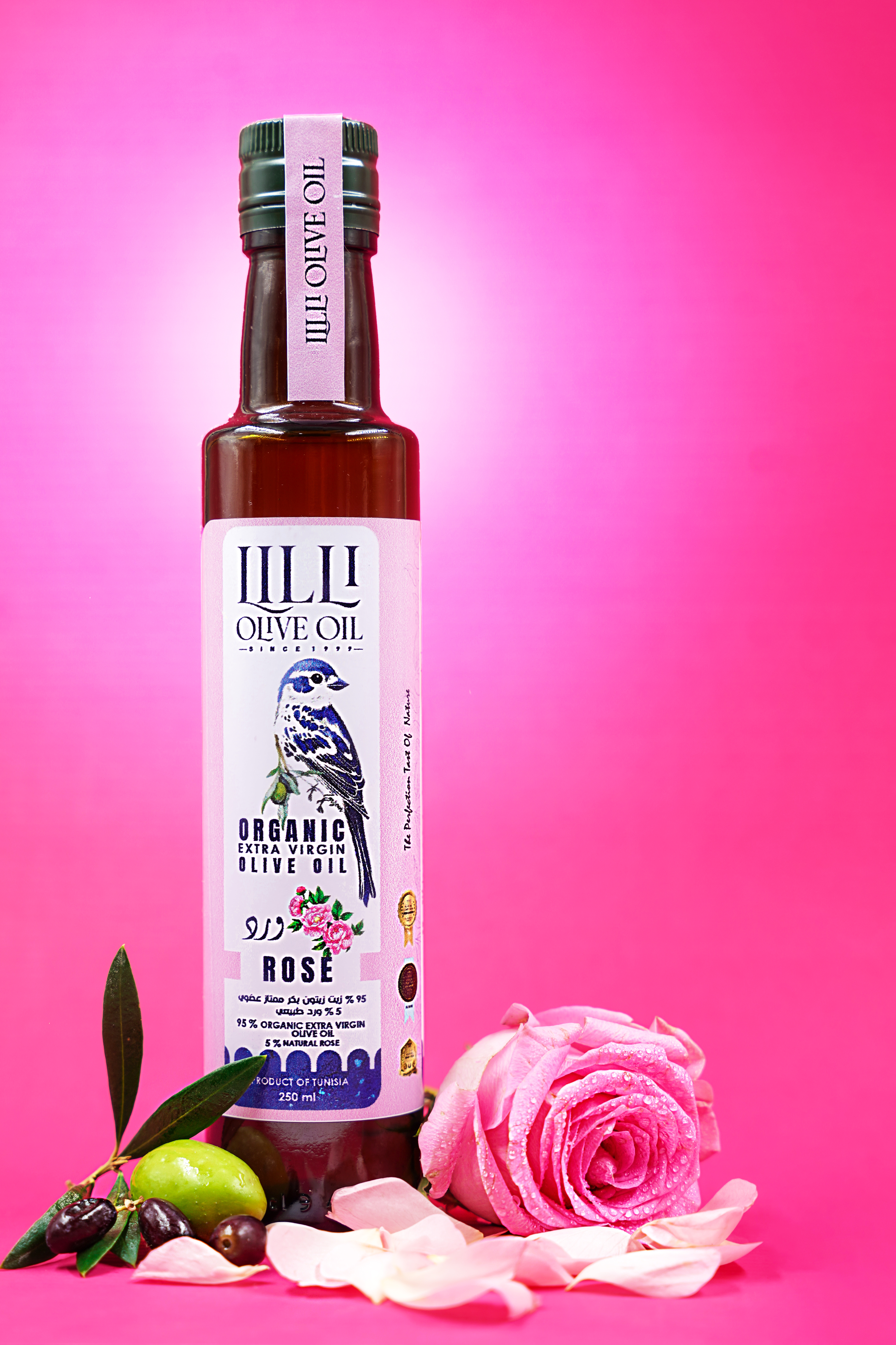 Huile d'olive biologique à la rose