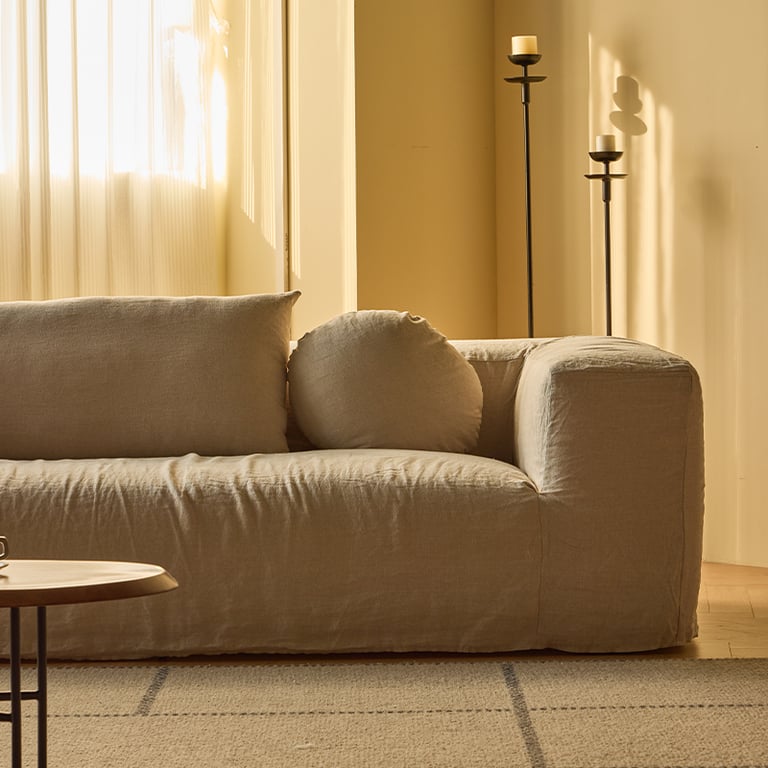 Square Modern Linen Slipcovered Square Sofa Couch