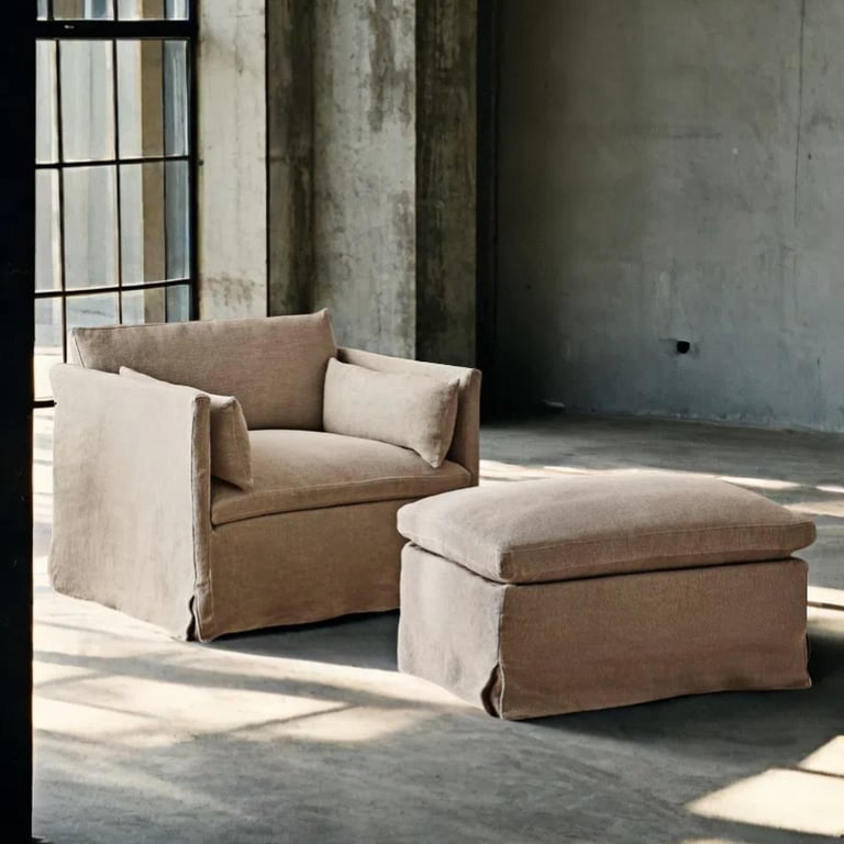 Veles Linen Sofa Slipcover with Down Feather Fill Armchair