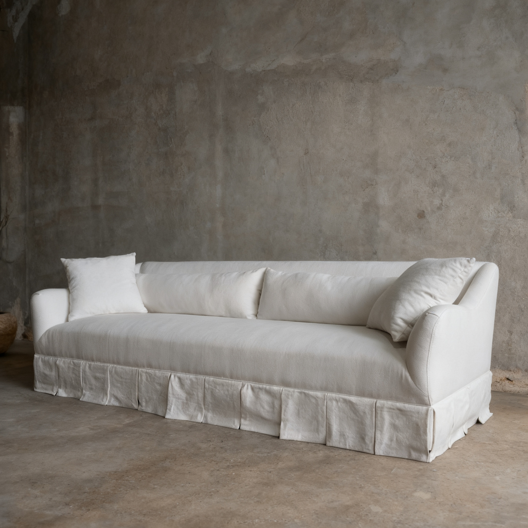 Crawford Premium Linen Slipcovered Sofa with Box-Pleated Skirt