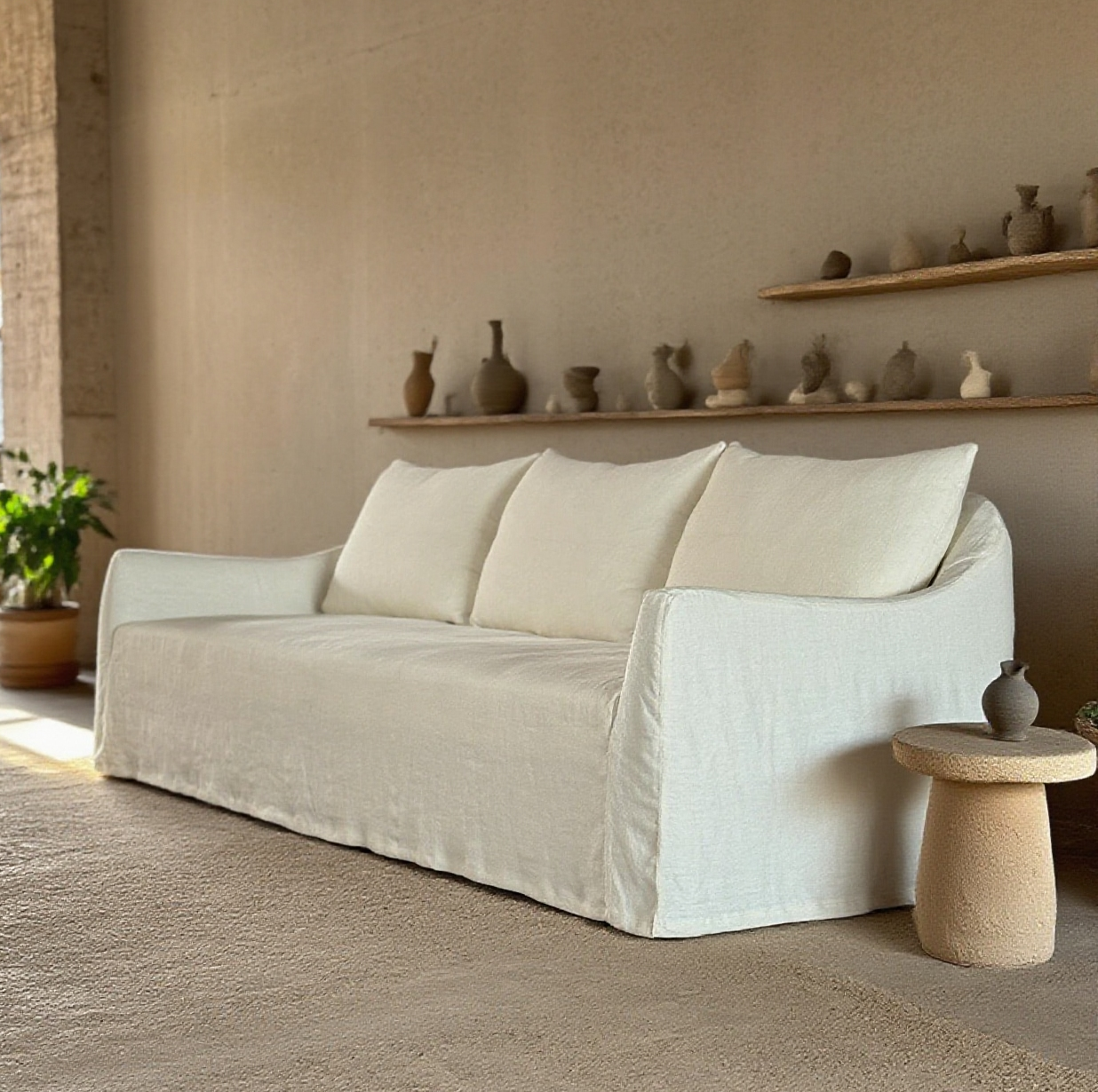 Lyon Modern White Linen Sofa Couch
