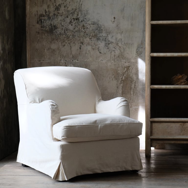Campbell B English Rolled Arm Replacement Slipcover Armchair with ottoman