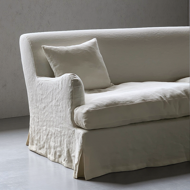 Campbell Modern White Belgian Linen Slipcovered Sofa, washable linen couch