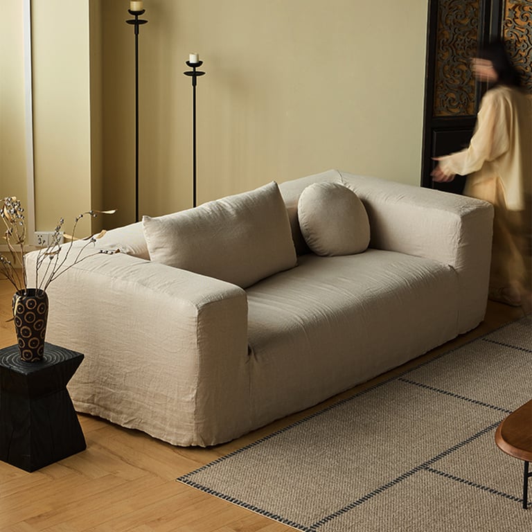 Square Modern Linen Slipcovered Square Sofa Couch