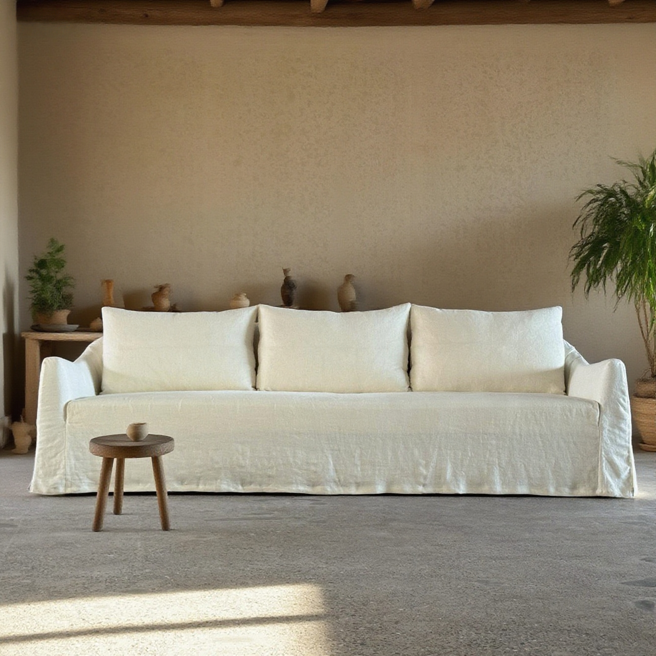Lyon Modern White Linen Sofa Couch