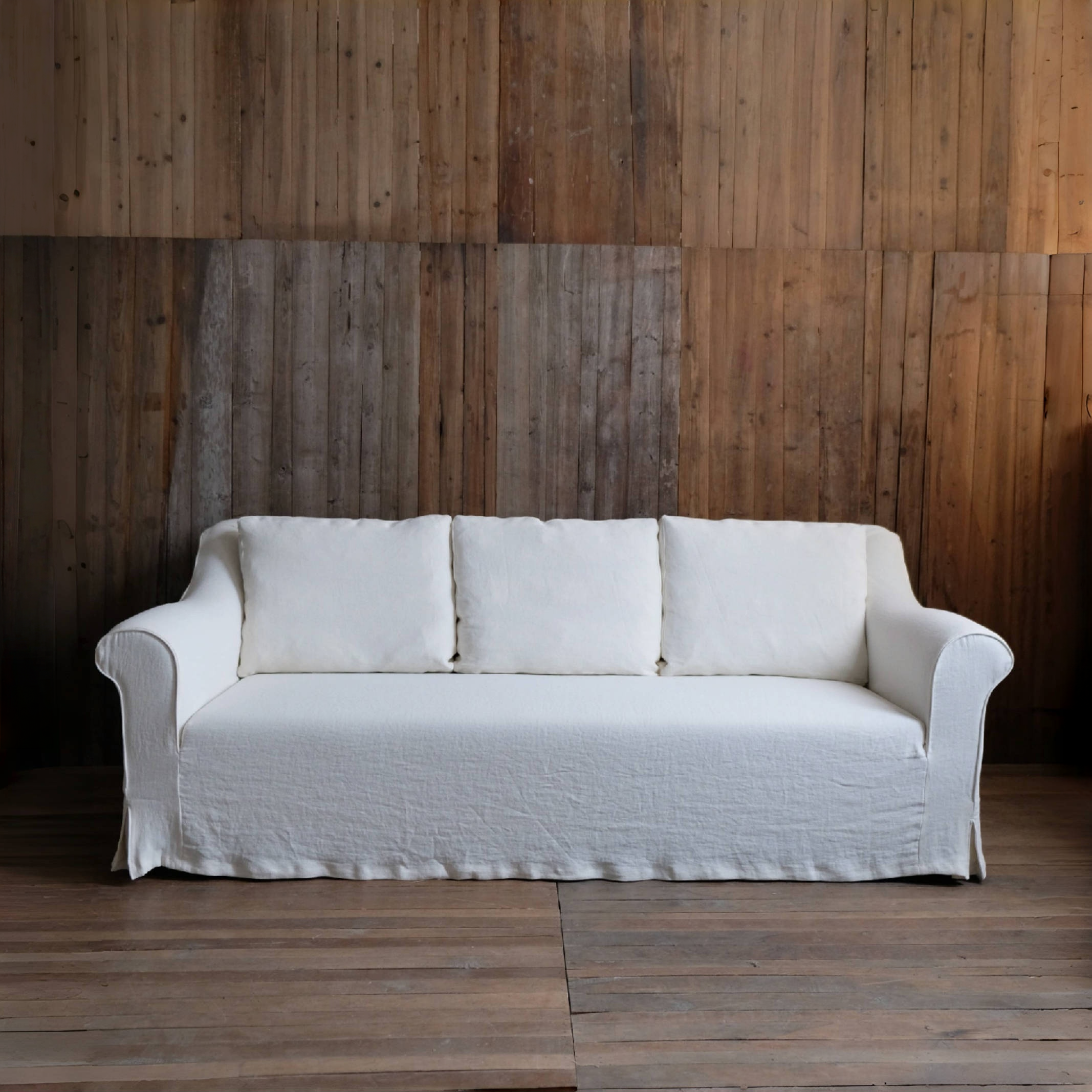 DIANNA Modern White Belgian Linen Slipcovered Sofa Couch