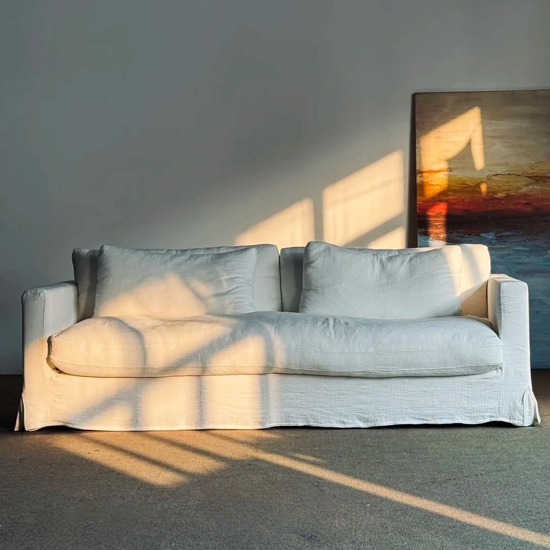 Paul Sofa Modern White Linen Slipcover Sofa Couch
