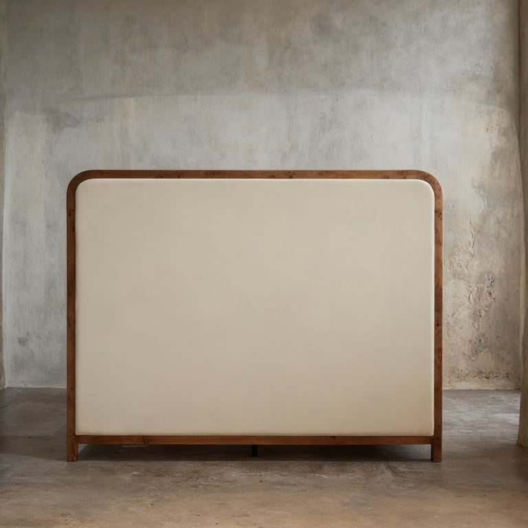 Mappa Burl Sculptural Bed with Floating Linen Headboard 