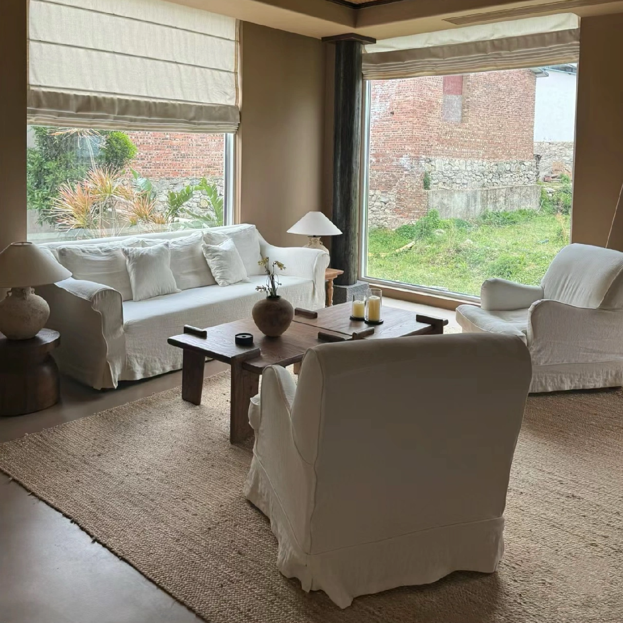 DIANNA Modern White Belgian Linen Slipcovered Sofa Couch