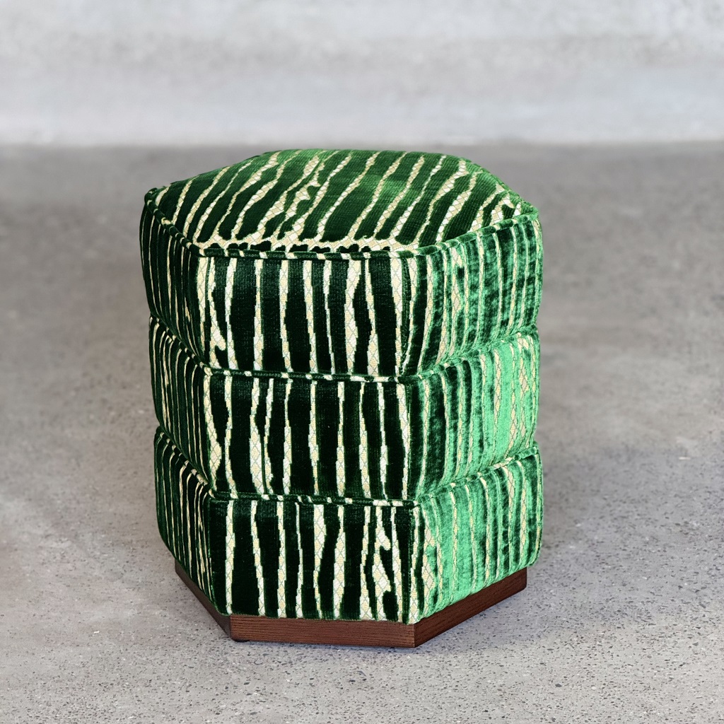 Handcrafted Hexagonal Ottoman | Solid Wood Base Footrest & Accent Stool