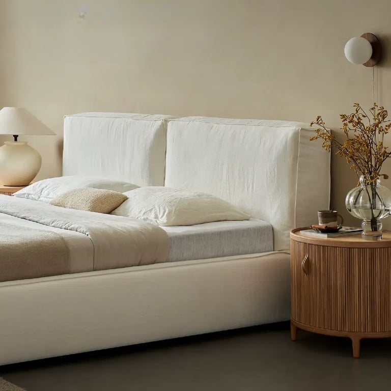 Cube Bed Modern Upholstered Slipcovered Box Platform Bed Frame