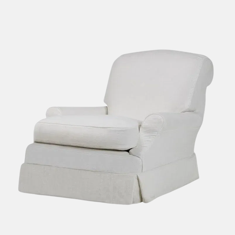Claire Linen Slipcovered Rolled Armchair with Pouf