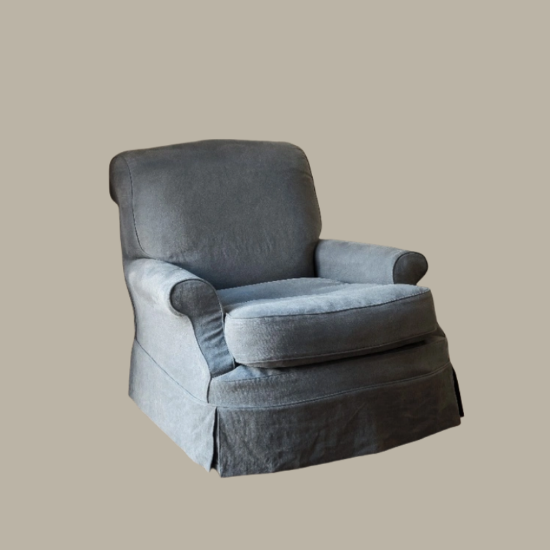 Claire Linen Slipcovered Rolled Armchair with Pouf