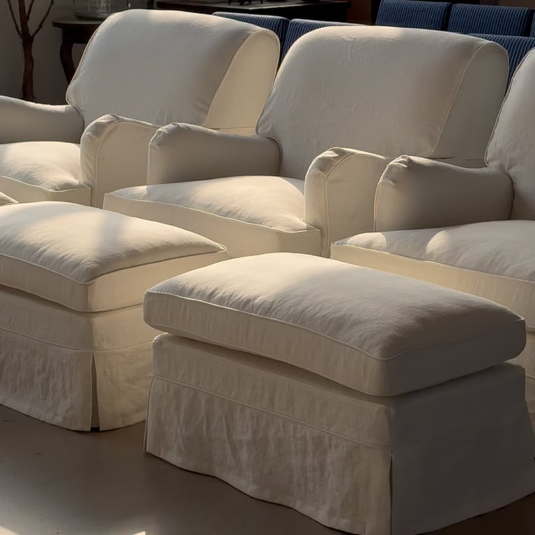 Campbell B English Rolled Arm Replacement Slipcover Armchair with ottoman