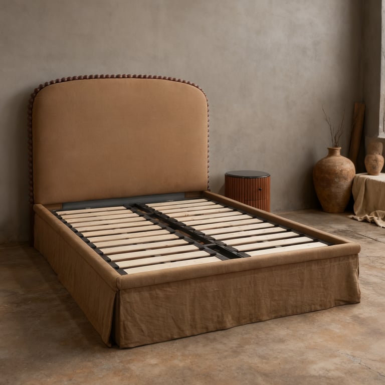 Swoon Linen Arcade Curved Headboard Bed | Handcrafted Bobbin Accent Timber Frame – Linenworld®