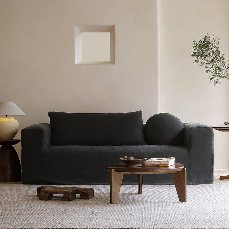 Square Modern Linen Slipcovered Square Sofa Couch