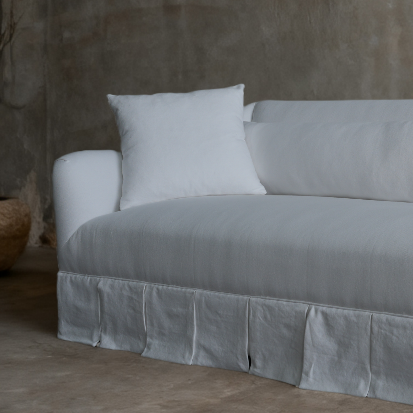 Crawford Premium Linen Slipcovered Sofa with Box-Pleated Skirt