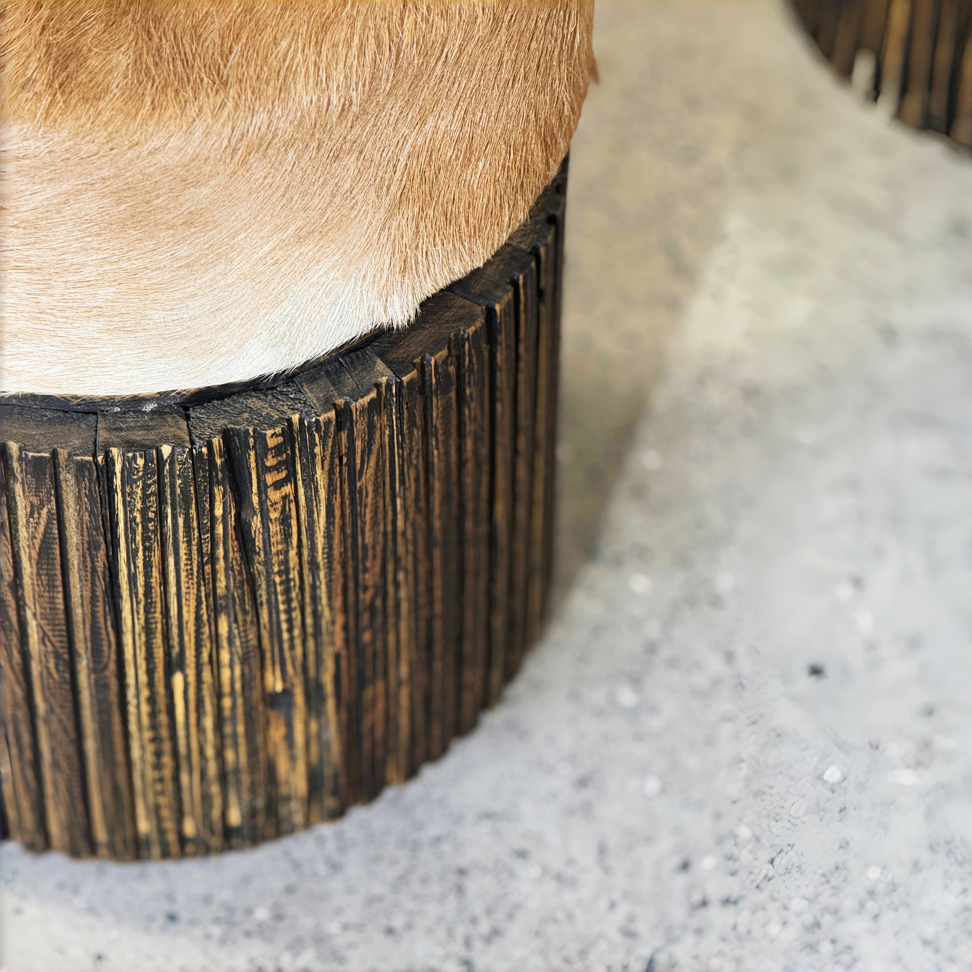 Luxury Faux Fur Ottoman with Wooden Legs Stool