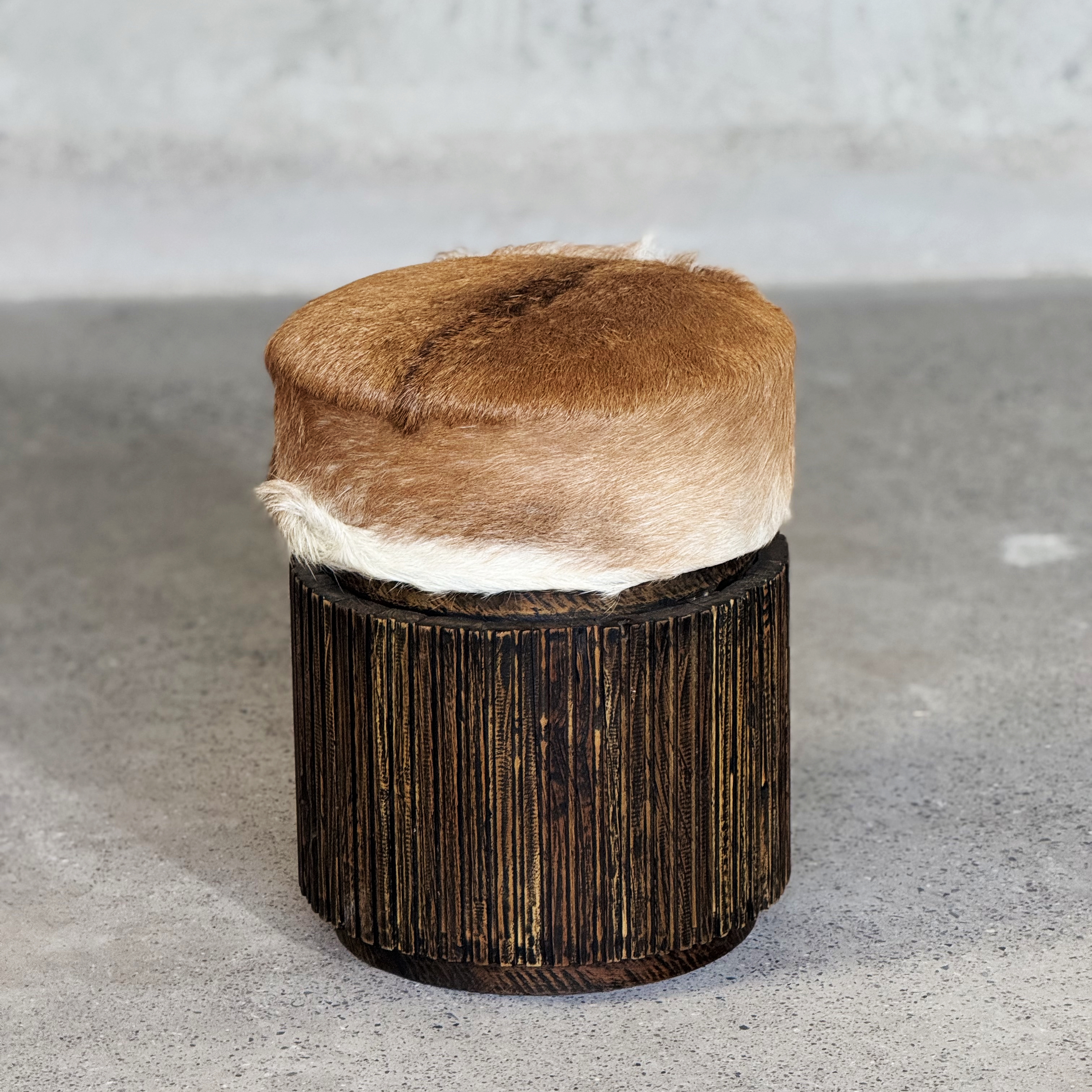 Luxury Faux Fur Ottoman with Wooden Legs Stool