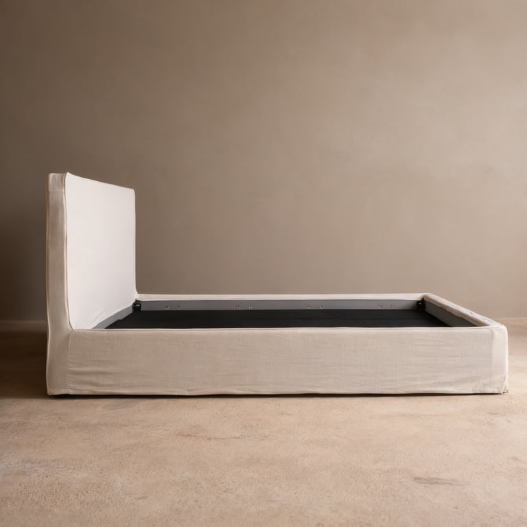 Lull Bed Linen Slipcover Fabric Panel Bed-Semi White