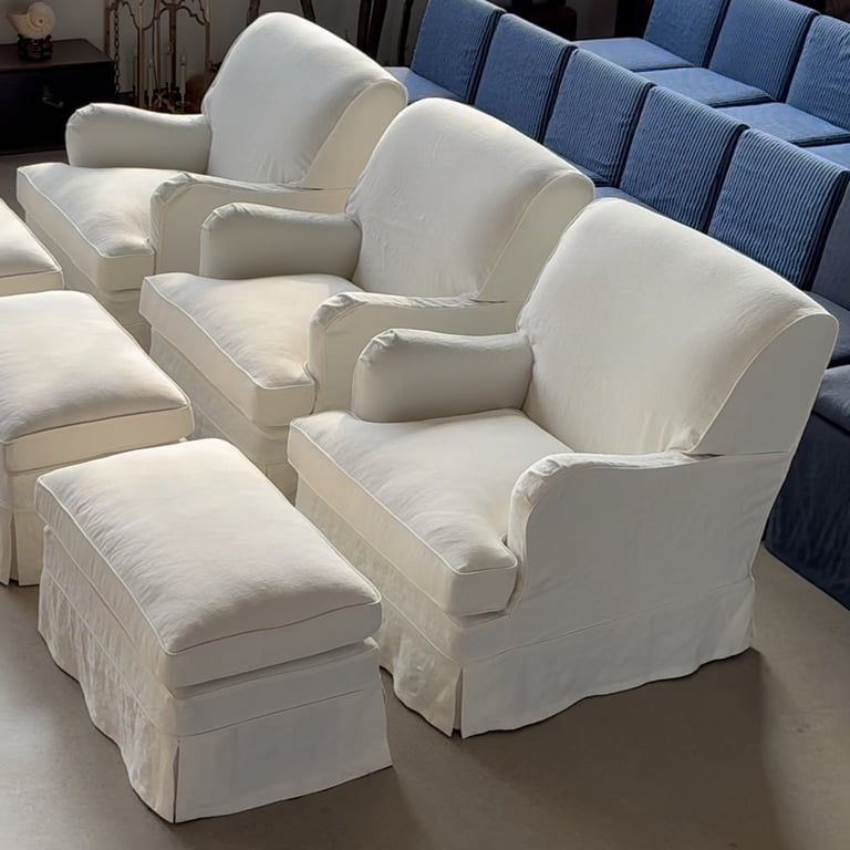 Campbell B English Rolled Arm Replacement Slipcover Armchair with ottoman