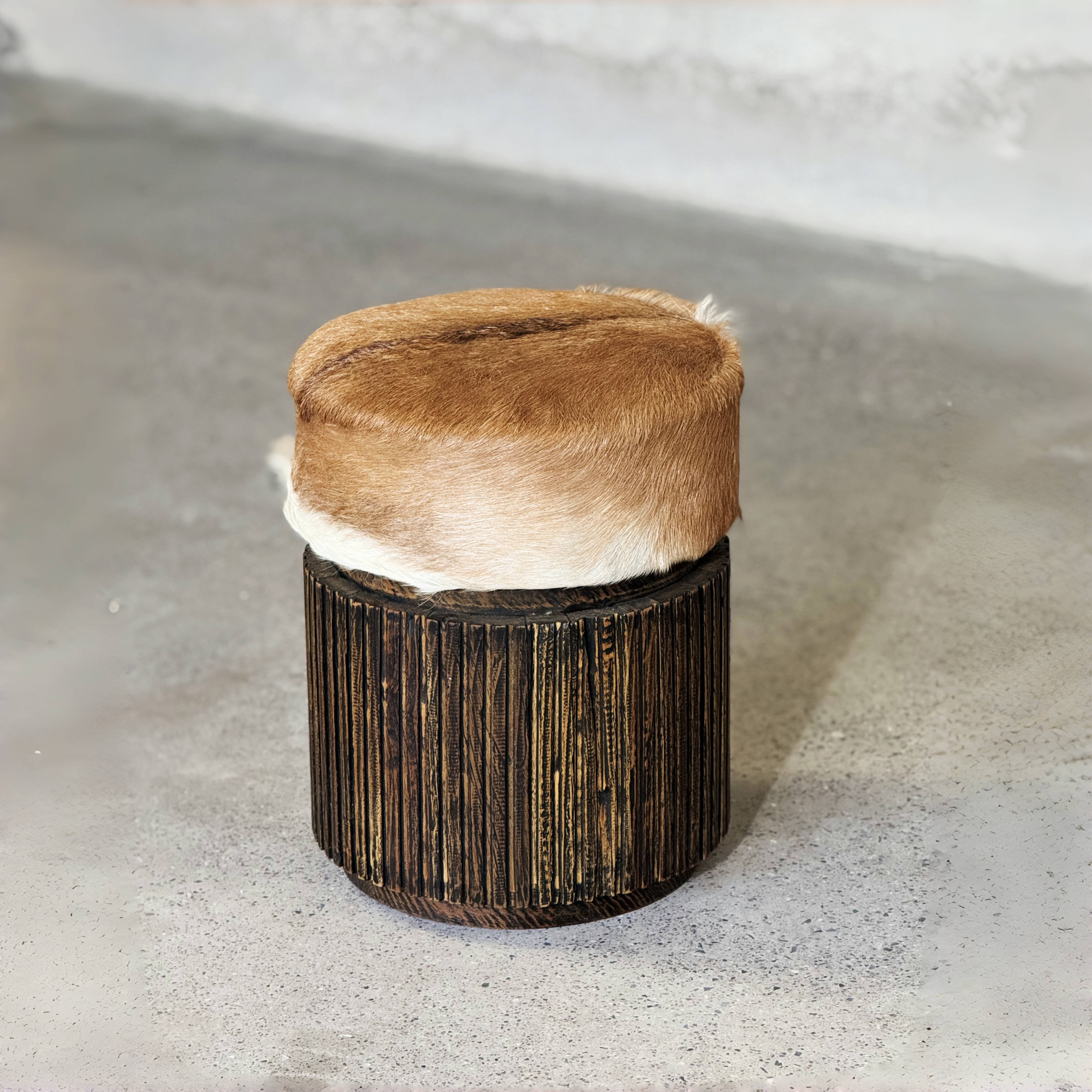 Luxury Faux Fur Ottoman with Wooden Legs Stool