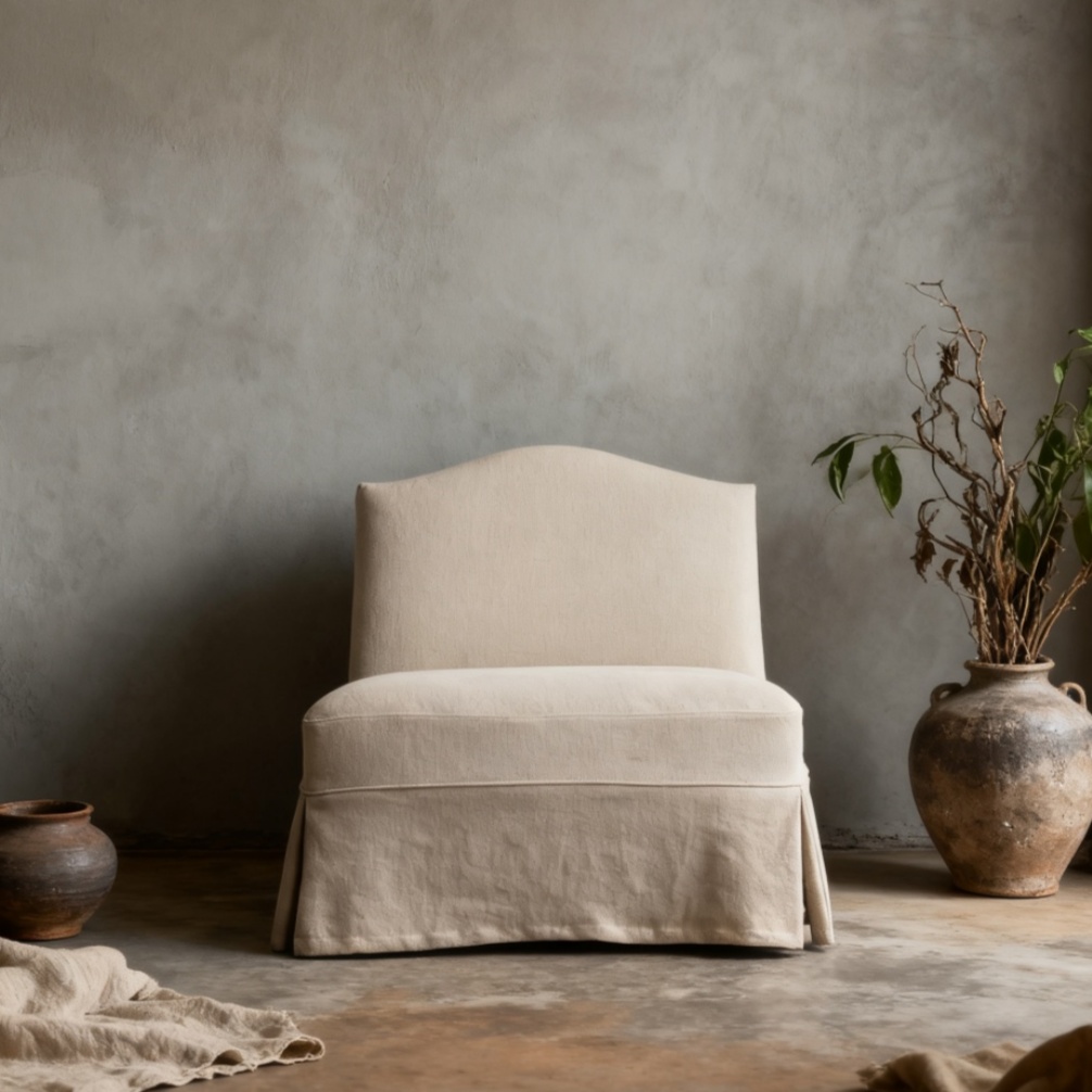 Kos Linen Slipcovered Accent Armchair