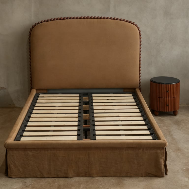 Swoon Linen Arcade Curved Headboard Bed | Handcrafted Bobbin Accent Timber Frame – Linenworld®