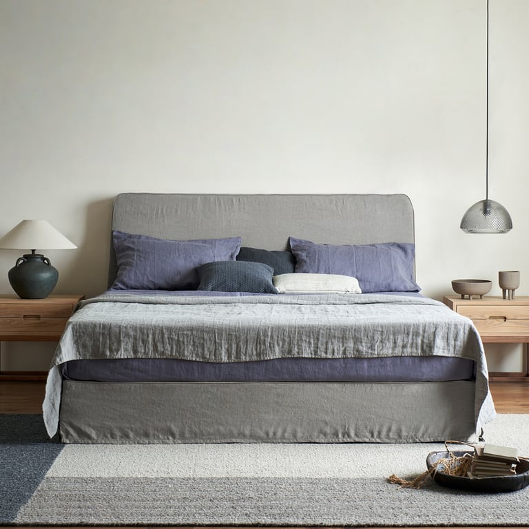 Lull Bed Linen Slipcover Fabric Panel Bed-Light Grey