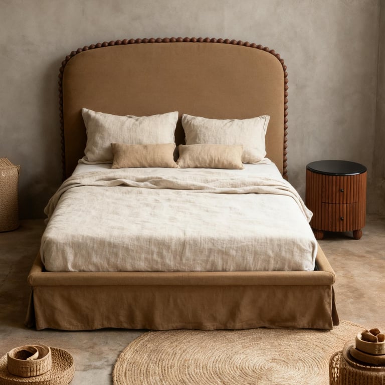 Swoon Linen Arcade Curved Headboard Bed | Handcrafted Bobbin Accent Timber Frame – Linenworld®