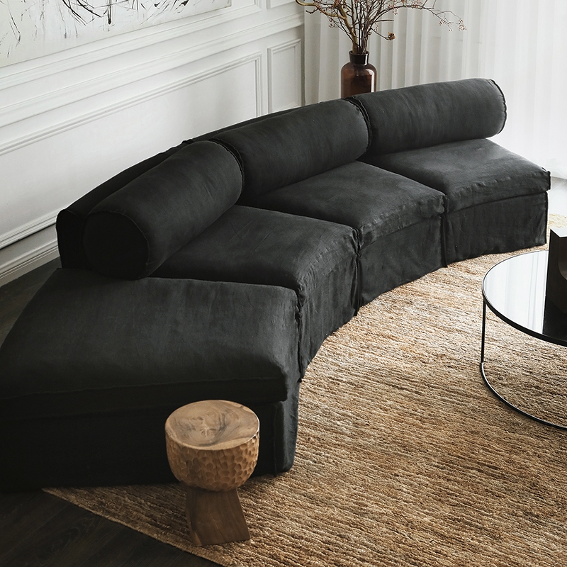 Puffy Modern Linen Slipcovered Round Sofa Modular Sectional -4PC/3PC/2PC