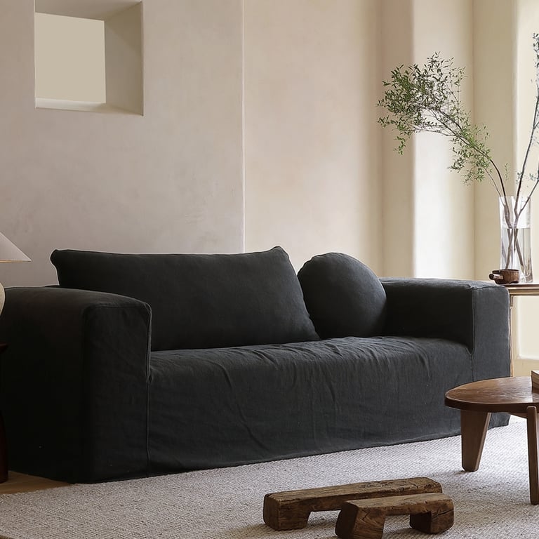 Square Modern Linen Slipcovered Square Sofa Couch