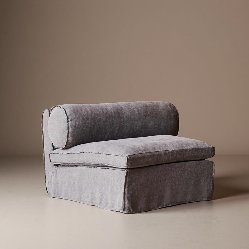 Puffy Modern Linen Slipcovered Round Sofa Modular Sectional -4PC/3PC/2PC