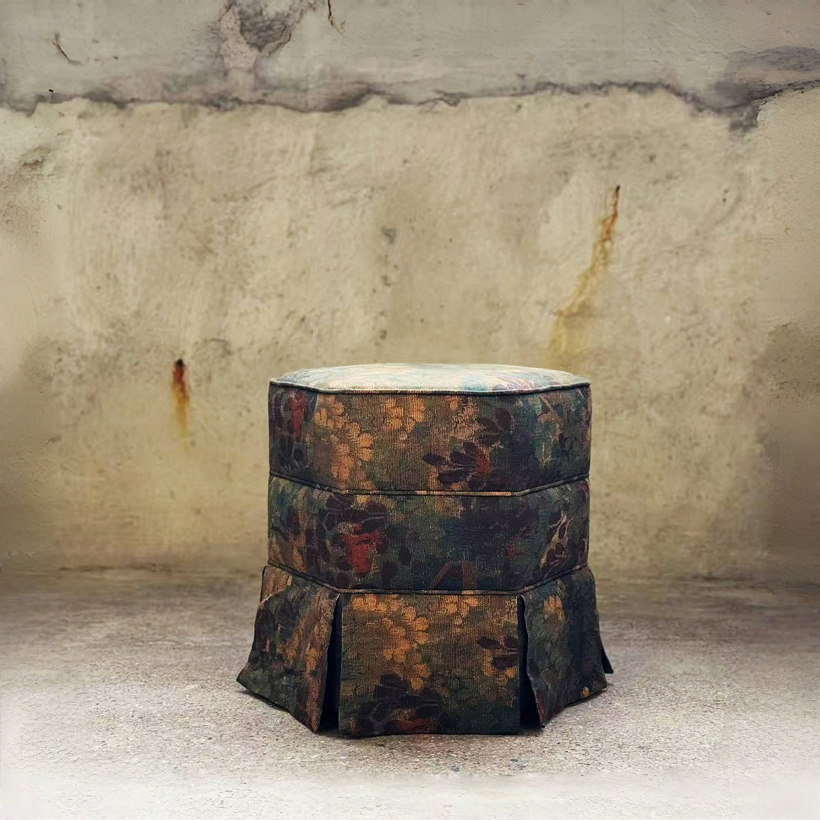 Hexagonal Stool with Skirted Design Ottoman