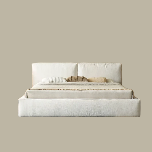 Cube Bed Modern Upholstered Slipcovered Box Platform Bed Frame