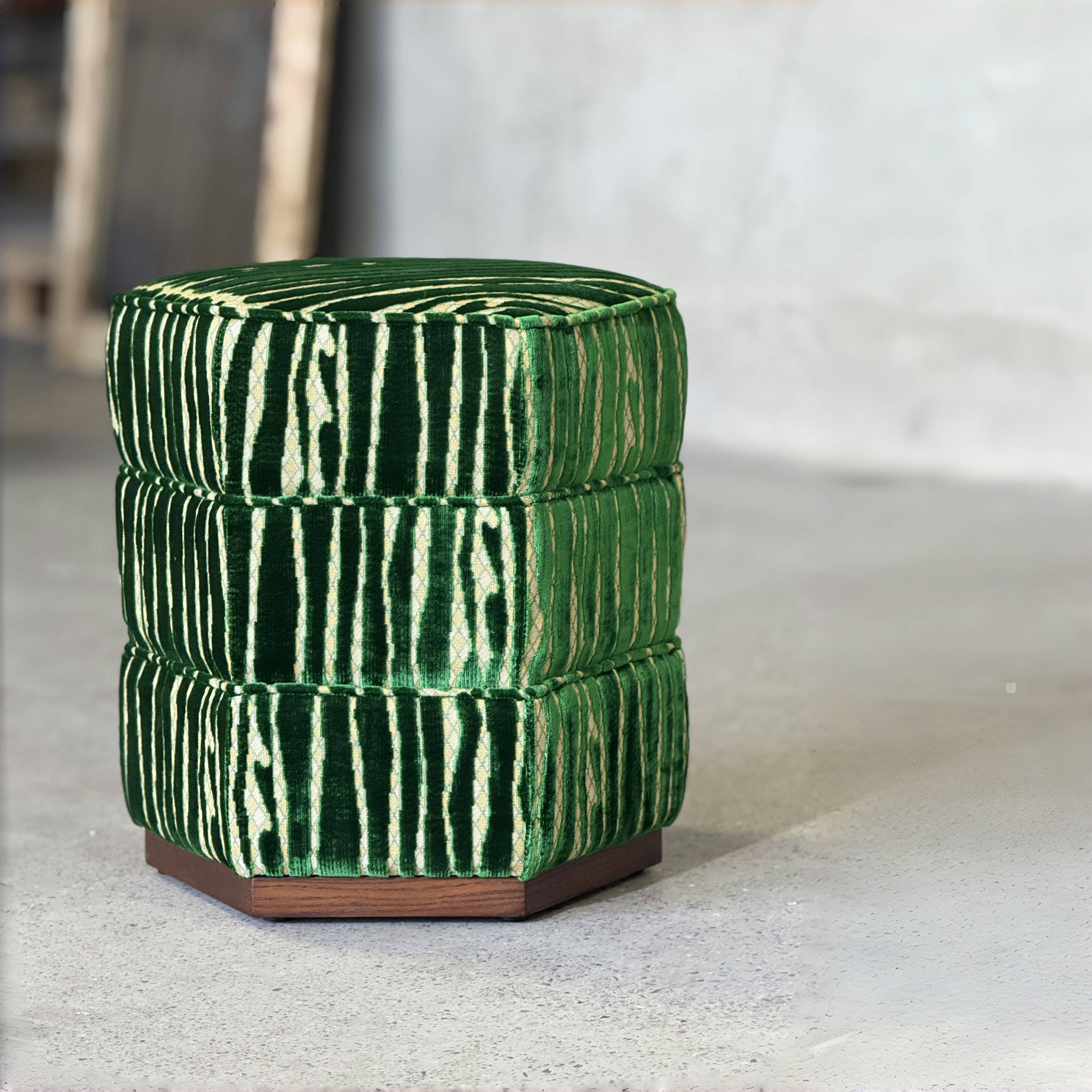 Handcrafted Hexagonal Ottoman | Solid Wood Base Footrest & Accent Stool