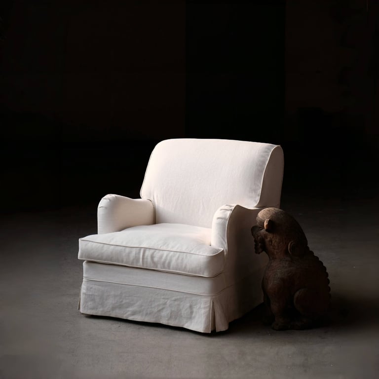 Campbell English Rolled Arm Replacement Slipcover Armchair with ottoman