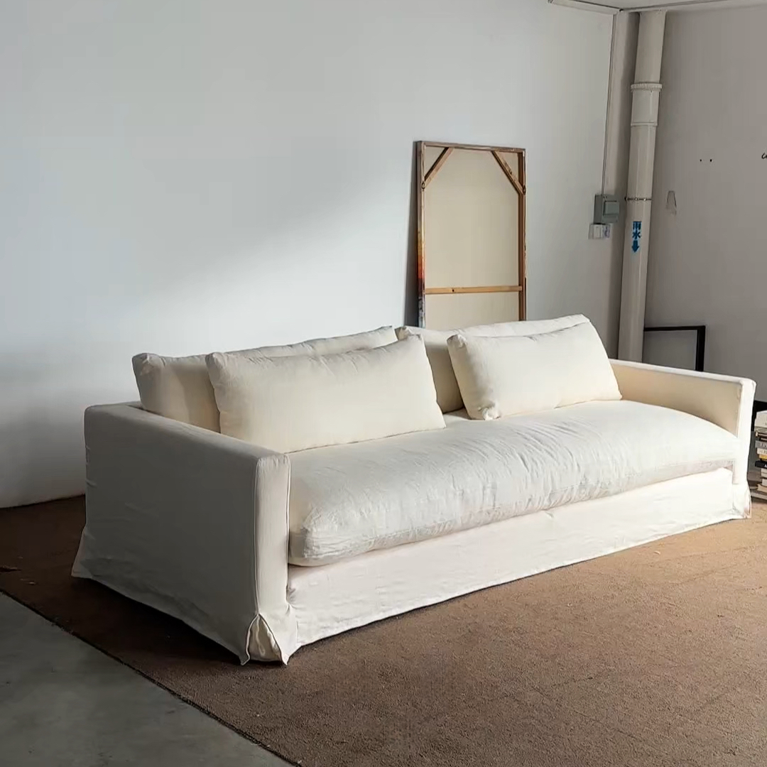 Paul Sofa Modern White Linen Slipcover Sofa Couch