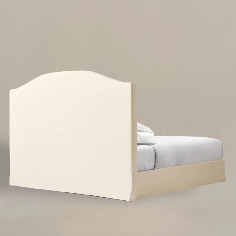 Drowse Bed Belgian Linen Slipcovered Camelback Panel Bed–Removable Cover