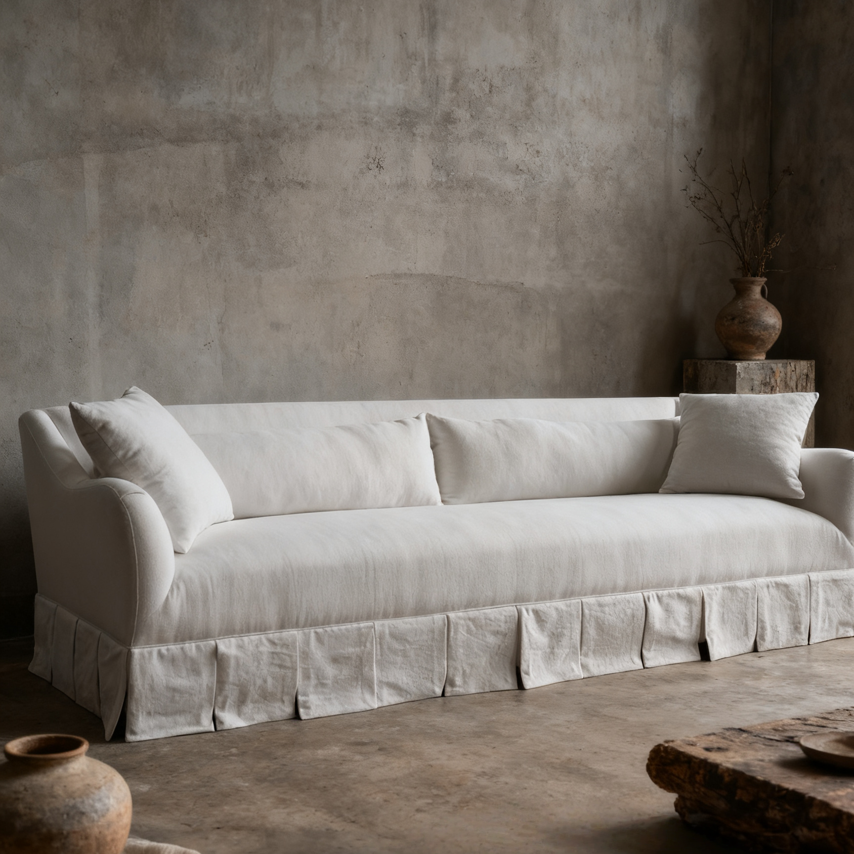 Crawford Premium Linen Slipcovered Sofa with Box-Pleated Skirt