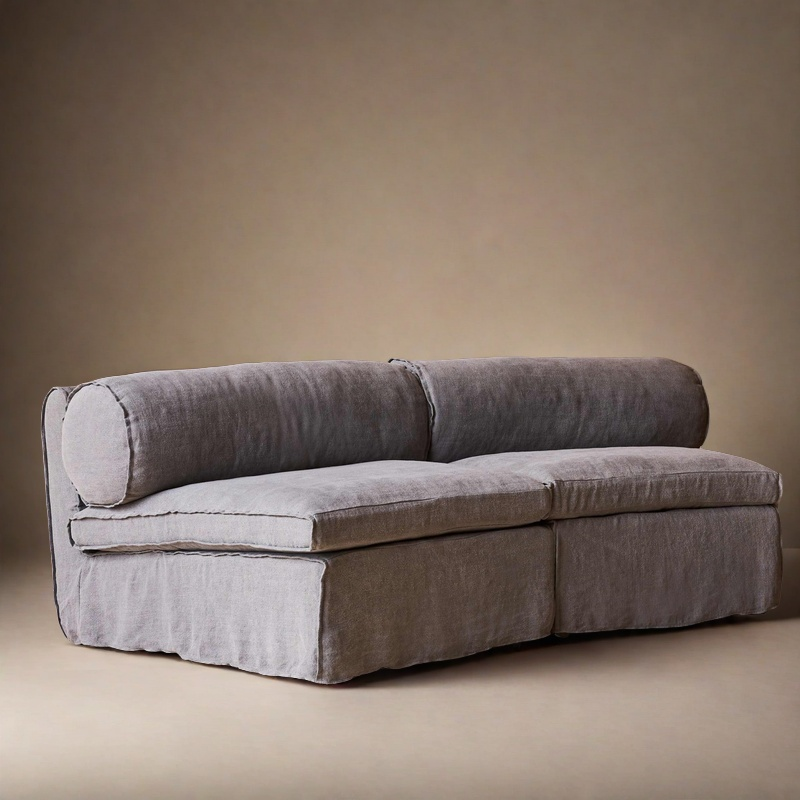 Puffy Modern Linen Slipcovered Round Sofa Modular Sectional -4PC/3PC/2PC