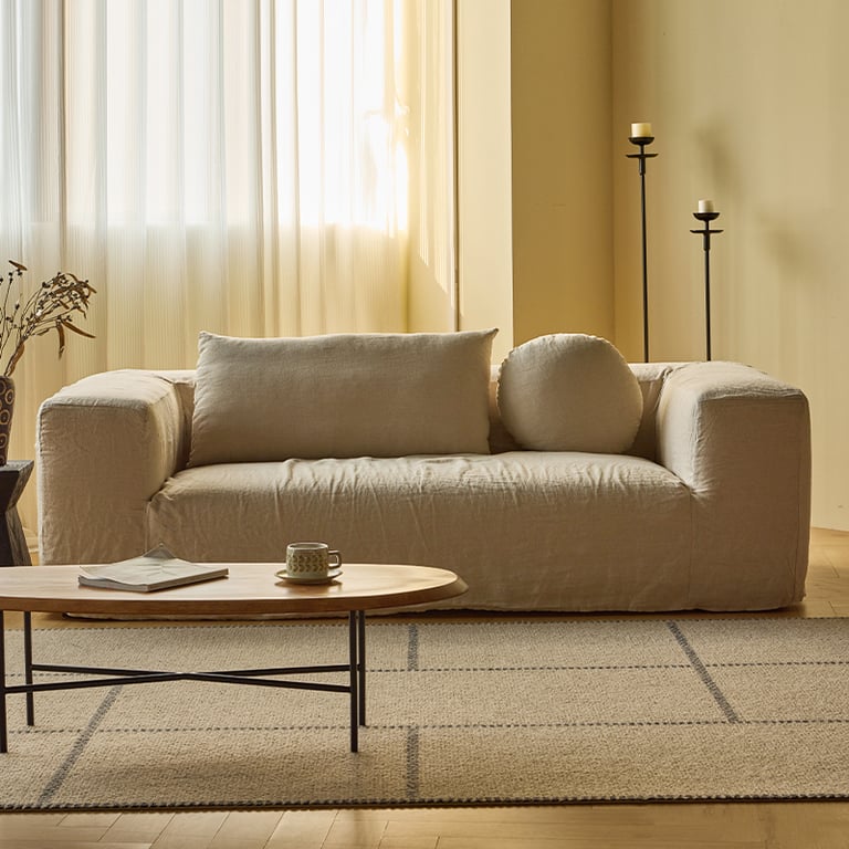 Square Modern Linen Slipcovered Square Sofa Couch