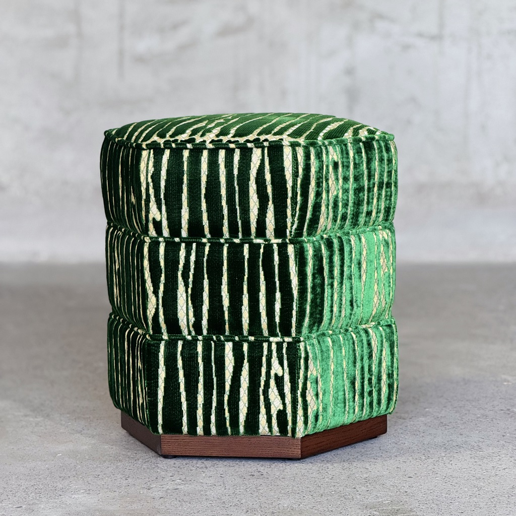 Handcrafted Hexagonal Ottoman | Solid Wood Base Footrest & Accent Stool