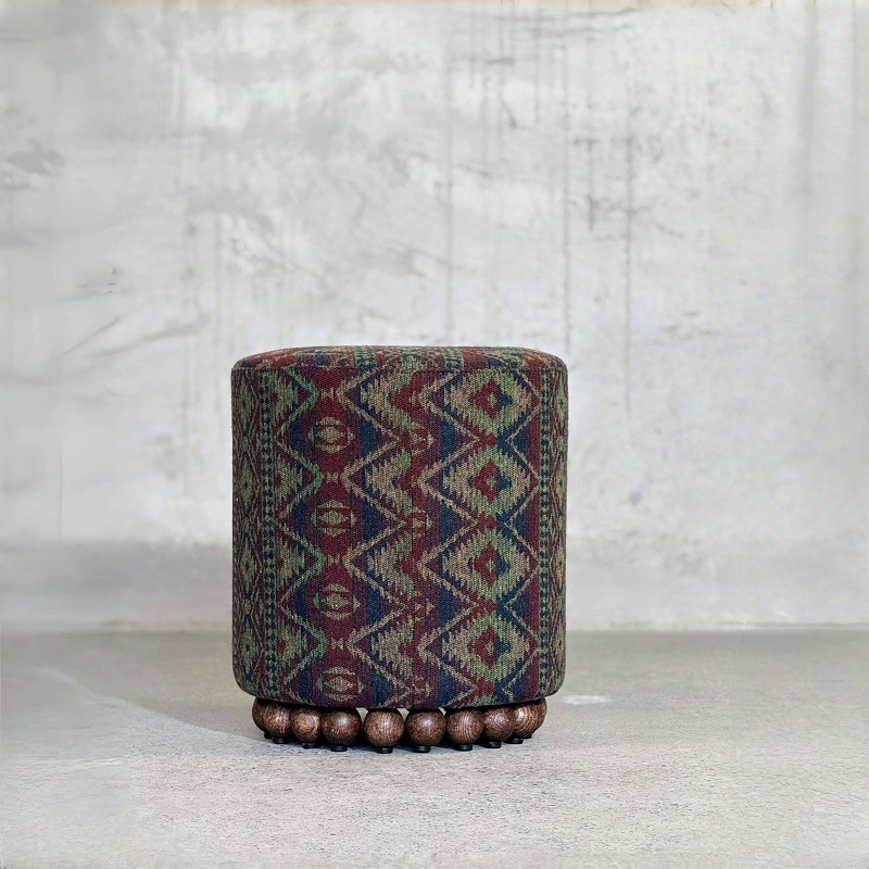 Handcrafted Patterned Pouf Ottoman| Ethnic Accent Stool & Footrest