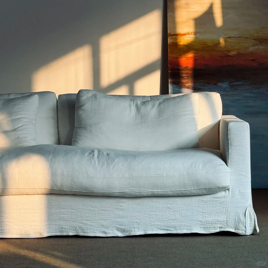 Paul Sofa Modern White Linen Slipcover Sofa Couch