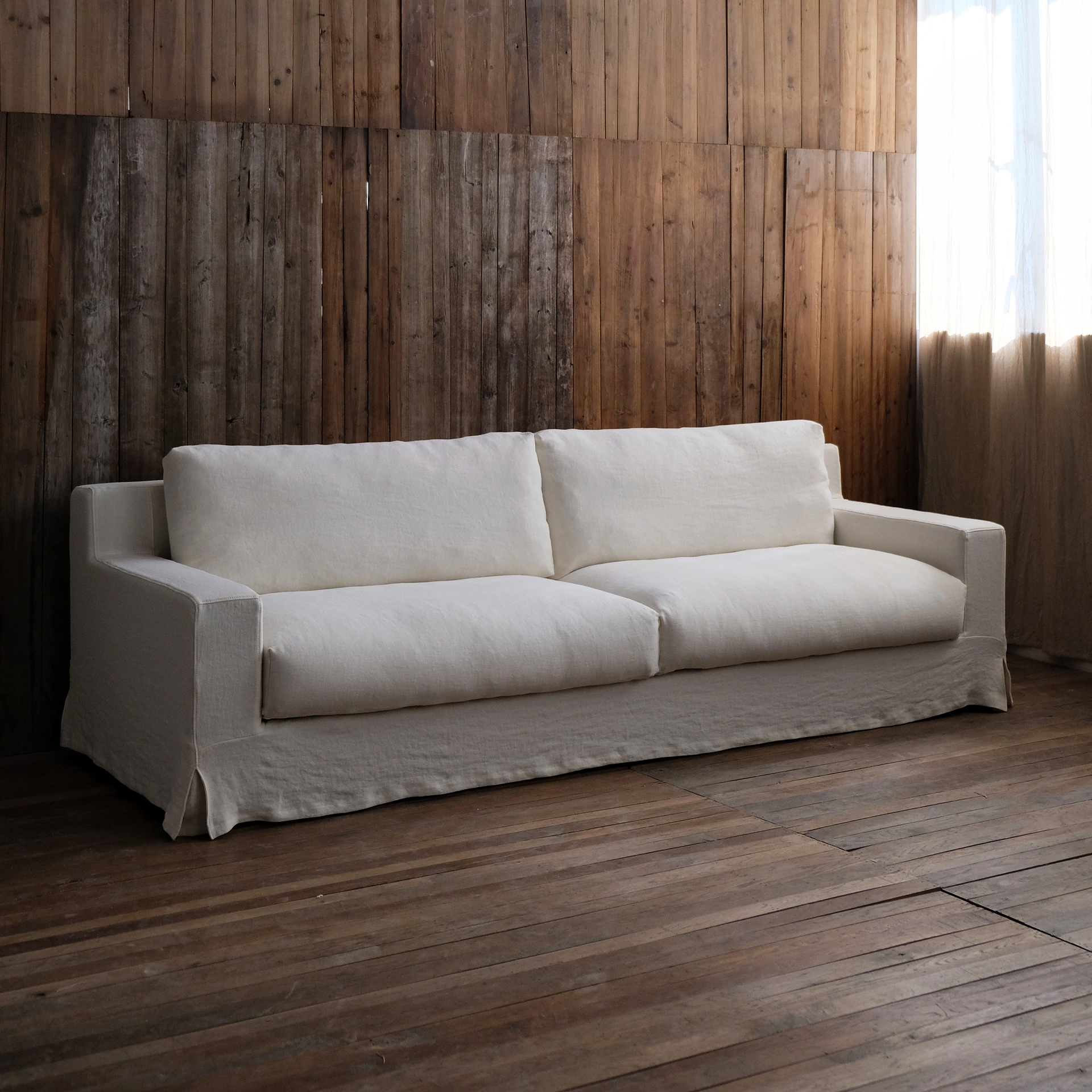 Freedom Sofa Modern White Linen Slipcover Sofa Couch