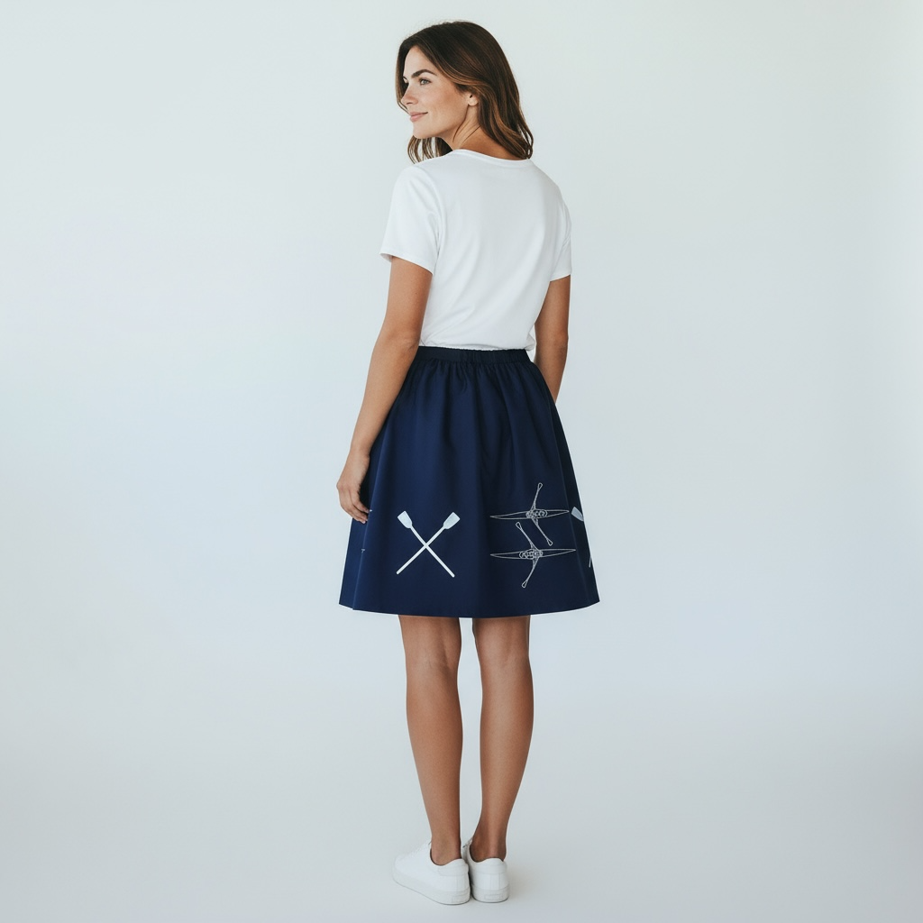 Mėlynas sijonas, siuvinėtas irklavimo motyvais